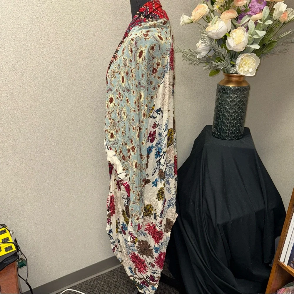 Umgee Boho Patchwork Kimono Duster Floral Open Front Lightweight M/L - Picture 2 of 7